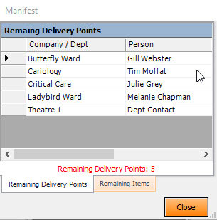 The Manifest (list of delivery points) is on the Mobile Computer so the user can always see the remaining delivery points